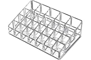 OKVGO Akrylowy organizer do szminki na kosmetyki do makijażu, krystalicznie przezroczysty, 26 przegródek na błyszczyk do ust, olejki eteryczne, pojemnik do przechowywania lakieru do paznokci, do