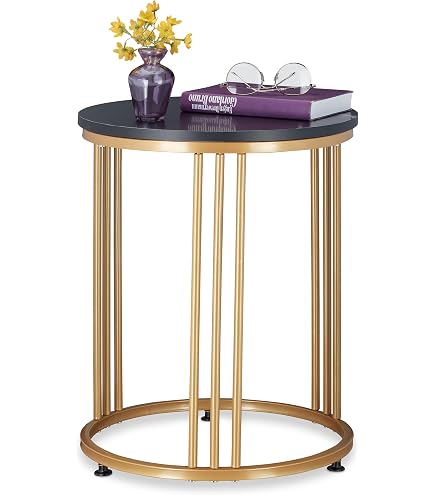 Table D'Appoint Portobello Noir Et Doré 38x54x38cm - Style Lounge - Étagère Basse - Déco Salon