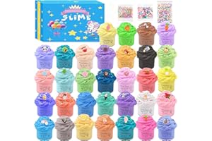 ROWECVCE 32 Pack Fluffy Mini Butter Slime Kit, Scented Putty Slime for Kids Party Favors, Birthday Gifts, with Cute Charms, Soft & Non-Sticky, Stress Relief Toy for Girls and Boys