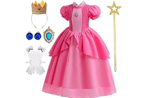 BanKids Super Bros kostium księżniczki brzoskwiniowej dla dziewczynek, na urodziny, Halloween, Boże Narodzenie, Cosplay, z bogatymi akcesoriami, 3-10 lat