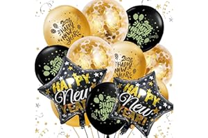 NIKOLAUS Happy New Year Balloons 2026, New Year Eve Decoration 2026, 20 Pcs Black and Gold Latex Balloons for 2026 Party Supplies