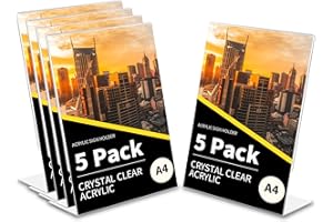 OSIMIG 5 Stück DIN A4 Aufsteller Acryl,Schräg Tischaufsteller A4 Plexiglas L-Ständer Werbeaufsteller,Menükartenhalter für Restaurants,Cafe,Ausstellungen,Büro,Fotos,Werbeaktionen,Shop