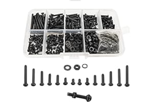 WeqeYent 600 Pcs M3 Cross Pan Head Screws Nuts Bolts Washers Assortment Set, Carbon Steel Button Head Machine Screws and Nuts with Lock Flat Washers Kit(Black)
