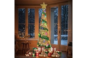 CAUTIOUS 160cm Arbol de Navidad Plegable, árbol de Navidad Artificial Plegable con Lentejuelas Brillantes, Pop Up Christmas Tree con Estrella y Soporte Estable, para Decoración de Navidad