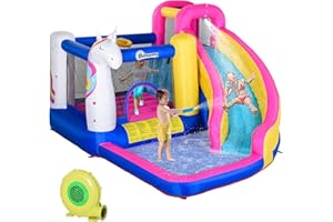 Outsunny Castello Gonfiabile per Bambini con Scivolo, Piscina e Canestro da Basket, Gioco Gonfiabile Gigante e Rimbalzante per 3 Bambini, 360x305x210 cm