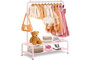 mirolam Childrens Clothes Rail - Kids Clothes Rail - Dressing Up Rail for Kids - Mini Freestanding Coat Rack with 2 Fabric Shelves - Small Clothes Rack Garment -Hanging Rails for Clothes
