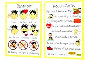 kids2learn House Rules & Good Behaviour Poster A4 Bundle - Educational Nursery SEN Children Kids Childminders