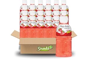 SERENDIB Mogu Mogu Nata De Coco Drink Jelly Texture Fun Refreshment 320ml (Pack of 24, Strawberry Flavoured)