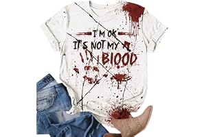 VVNTY Damer halloween skräck t-shirt I'm OK It's not my Blood Blod-Splatter kortärmad skjorta läskig festoutfit