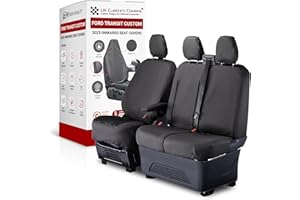 UK Custom Covers Ford Transit Custom Seat Covers - Waterproof Van Seat Covers and Heavy Duty Dog Seat Cover for Ford Transit Custom Front Seats 2023 On (Black, Front S/D with Pull Down Tray)