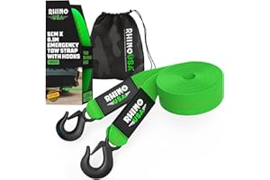 Rhino USA Cinghia di traino con gancio (5 cm x 6.1 m) Testata in laboratorio, resistenza alla rottura di 4500 kg (minimo) - Cinghie di traino di emergenza per carichi pesanti con ganci