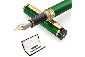 Dryden Designs Fountain Pen - Medium Nib Premium Box | 6 Ink Cartridges Included | Emerald Green