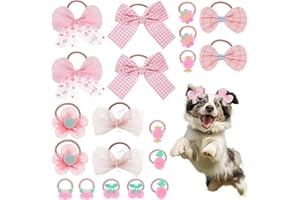 CIATBYYJ 20Pcs Dog Hair Bows with Elastic Rubber Bands, Dog Bows Pink Cute Dog Grooming Flower Bows Hair Accessories for Small Size Puppy Long Hair Pet Dogs Cats