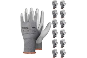 PACIFIC PPE 12 Paar PU Beschichtete Sicherheitshandschuhe, Mehrzweck Arbeitshandschuhe für Herren, Nahtloses Strick, Power-Grip, Grau, L