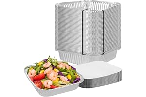 GBACHOOSE 50 Stück Aluschalen mit Deckel 1350ml, Aluschalen Grill 20x20x4CM, Grillschalen Aluminium Tropfschalen, Fettauffangschalen Gasgrill für Backen, Braten, Kochen