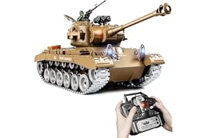 Supdex 1:18 RC Tank M26, 2.4Ghz Remote Control Tank, Remote Control US Army Military Model That Shoots BB, Recoil, Smoke, Engine Sound and Lights, Tactical RC Battle Toy Gift for Adults and Kids