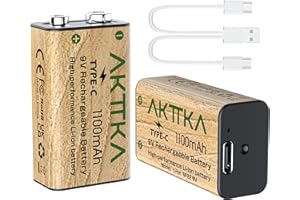 AKTTKA 2 Batterie Ricaricabili 9V USB-C 1100mAh, 6F22 ad Alte Prestazioni, Carica Rapida, Ideali per Rilevatori di Fumo, Microfoni Wireless e Piccole Illuminazioni a LED