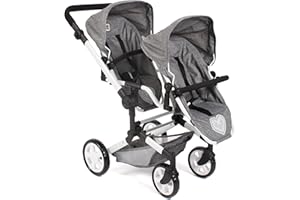 Bayer Chic 2000 Poussette de poupée Linus Duo, Poussette Double pour Enfants de 4 à 8 Ans, Jeans Gris, 690-76, 82 x 41,5 x 79 cm