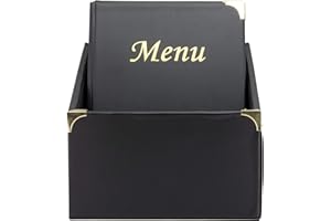 SECURIT - Set de 10 Portamenús Basic Line con Caja de Exhibición - 1 Inserto Fijo Doble Cara = 8 Páginas A4 - Posibilidad de Añadir Insertos - Café, Bar, Restaurante - Imitación Cuero PU - Color Negro