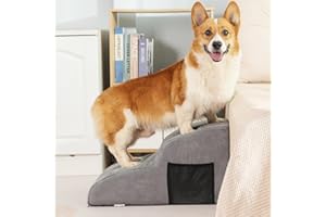 YunNasi Escalera de 2 Etapas para Perros y Gatos, Rampa para Mascotas Pequeñas, con Funda Lavable y Fondo Antideslizante, para Sofá o Cama (2 Pasos-Gris)