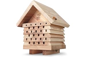WILDTIER HERZ Solitary Bee Hive - Bee Hotel for Garden, Weatherproof, Made from Untreated FSC Wood, Standing Insect Hotel, Wooden Nesting Habitat for Bees