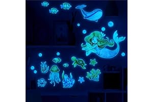 CYCLYTE Sirene Fluorescenti Adesivi Luminosi Soffitto, Parete Adesivi Balena Creatura Marina Fluorescenti Bambini Decorazioni Adesivo Muro, Décoration Chambre Enfant et Fille Bleu