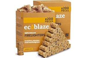 400 Ecoblaze Natural Firelighters | 2 x 200 Box | Long Burning, Fast Lighting, Odourless wood Wool Starters | Kindling Wood, BBQ Lighter Kit, Firestarter for Pizza Ovens, Log & Wood Burners, Fire Pits