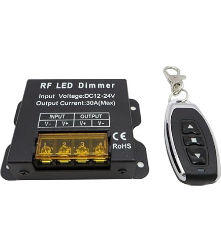 Taikuwu Leddimmer met RF-afstandsbediening, 12 V DC PWM-controller voor ledstrips en lampen, 8 A Max, stekker en bus, voor gebruik binnen