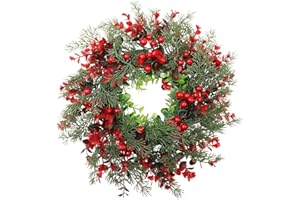 YouXiaor Corona de Navidad para Puerta,Coronas Navidad Corona de Adviento de árbol Navidad Conos de Pino Artificial de Acebo Rojo Corona de Bayas Corona de Navidad Adornos Navideños para Casa