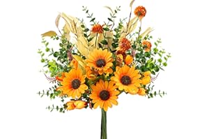 KDISHKRA Ramo Artificial, Flores Artificiales Decoracion, Plantas Artificales con Girasoles Eucalipto Crisantemo, para Arreglos Florales, Decoracion Habitacion y Decoracion Salon, Boda o Fiesta