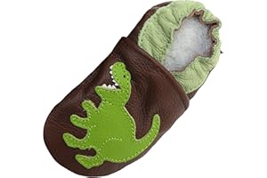 Carozoo T-Rex Chaussons souples en cuir pour bébé et enfant Marron