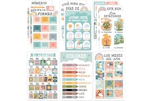 Hadley Designs Spanische Klassenzimmer-Dekorationen – 12 spanische Poster für Klassenzimmer, Abecedario para Niños en Español, laminierte Boho-Poster, 28 x 43 cm
