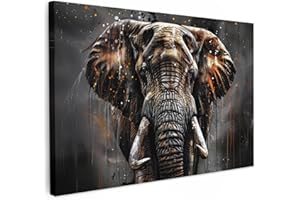 MuchoWow© Canvas Wall Art Work 47"x31" / 120x80 cm House Decoration for Living Room Home Decor Pictures Walls Elephant - Watercolor - Wild Animals - Luxury