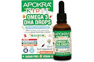 Omega 3 Vegan – Ohne Fischgeschmack – Veganes Omega 3 Öl für Säuglinge, Kleinkinder und Kinder – Nachhaltiges Algenöl, Alternative zu Fischöl – 50 ml | APOKRA Kids Vegan Omega 3 Algenöl