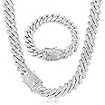 Roheafer Cuban Link Chain Iced Out for Men 14MM Miami Cuban Link Choker Necklace Bracelet 18K Gold Plated Bling Diamond Chain Bracelet Hip Hop Jewelry for Men Women