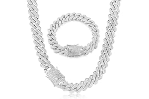 Roheafer kubanische Gliederkette Cuban Link Chain Iced Out für Herren 14MM Miami Halskette Armband 18K Gold Plattiert Bling Diamant Kette Armband Hip Hop Schmuck für Jungen Damen