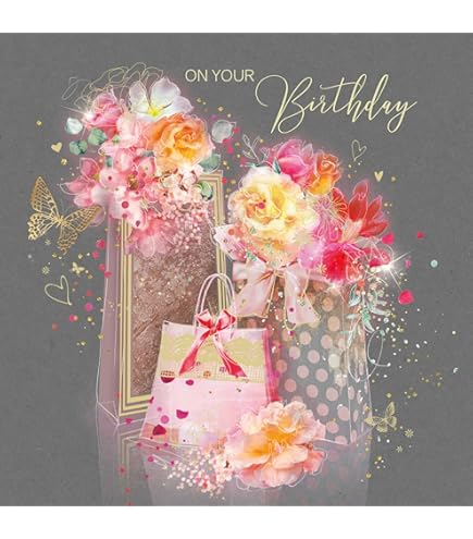 Carte D'anniversaire Pour Femme Cherry Orchard - Design Ballons Cadeaux - Avec Enveloppe, Imprimée Au Royaume-Uni