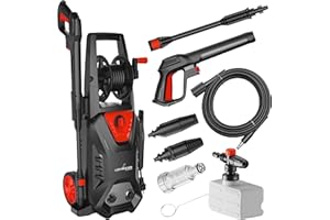 LEHMANN Hudson myjka wysokociśnieniowa z pompą aluminiową, 1800 W, ciśnienie maks. 220 barów, wydajność przepływu 450 l/h, akcesoria z regulowaną dyszą, rozpylaczem turbo, lancą piankową