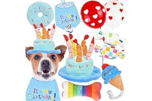 Ousiya 9-Pack Dog Birthday Toys Set, Dog Birthday Gift for Puppy and Small Dog Birthday, Squeaky Dog Toys Dog Birthday Hat Dog Birthday Bandana, Dog Birthday Present