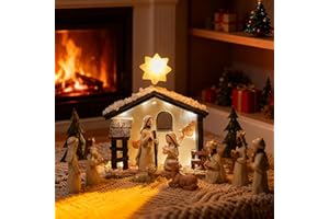 ‎DECOSTATUE Krippenfiguren Set – Weihnachtskrippe Mit Beleuchtung, 13Pcs Handbemalt Krippe Weihnachten – Weihnachtskrippe Komplettset Mit Jesus Figur, Nativity Scene Set, Christliche Deko & Weihnachtsdeko Indoor