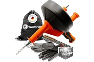 WERKHELD Rohrreinigungsspirale [7,5m] - mit Bohraufsatz - ideale Abflussspirale für umweltfreundliche Rohrreinigung - Edelstahl rostfrei - mit Handschuhen und Reinigungsbürste