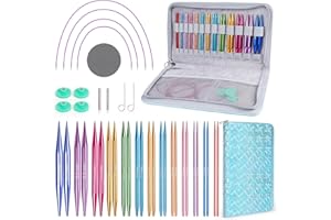 Coopay Juego de Agujas Circulares Intercambiables para Tejer Punto, 3,0-10 mm, Agujas Circulare (40cm/60cm/80cm/100cm), Aguja con Bolsa Almacenamiento, 13 Pares Aguja Circulares - Azul