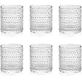 cosnou Mini Rock Glasses, 6.5 oz（200ml） Small Whiskey Glasses Shot Glass Hobnail Drinking Glasses Set 6, Embossed Vintage Glassware Set for Beer, Cocktail, Soda, Beverage Clear