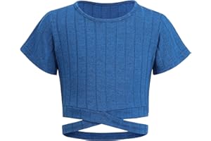 Arshiner Girls T-Shirts Crop Top Kids Summer Short Sleeve Solid Color Round Neck Shirt Casual Fashion Tee Shirt for Girls 8-15 Years