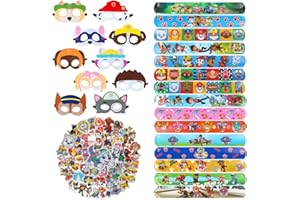 JunMallko Pat Patrouille Cadeau Fête pour Enfants, Paw Décoration Anniversaire, 10 x Pat Masques, 15 x Pat Slap Bracelets, 50 x Pat Autocollants