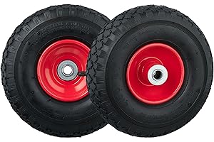 Relaxdays Sackkarrenrad 3.00-4, 2er Set, luftbereiftes Komplettrad mit Stahlfelge, für 16 mm Achse, 100 kg, schwarz-rot