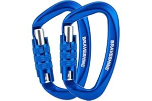 BRAVESHINE 2 Pack Carabiner Clip Heavy Duty, 12KN Auto Locking Carabiner, Twist Lock Carabiner Keyring, D Clips Hook for Hiking, Camping, Hammock, Dog Lead, Swing