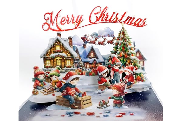 CUTPOPUP Xmas Town, Carte de Noël Pop Up, Noël 3D, Joyeux Noël, Nouvel An, Carte de vœux de vacances (Ville de Noël) CN300FR1520