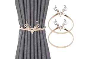 ZZYANGZZ Curtain Tiebacks Aluminum Alloy Spring Design Curtain Holdback Leaf Carving Design Curtain Ties for Drapes Curtain Ties Backs Curtain Modern Style Curtain Holdback Decor 2 Packs （Gold Deer Head)