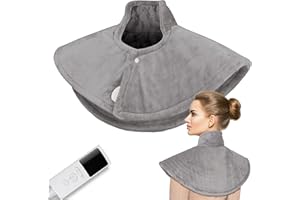 CLOXKS Electric Neck and Shoulder Heat Pad for Pain Relief with 9 Heat Settings and 4 Timers, Soft Plush Neck Warmer, Fast Heating with Auto Shut-Off, Machine Washable